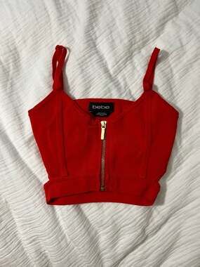 XS Bebe Red Bandage Knit Full Zip Cutout Crop Top